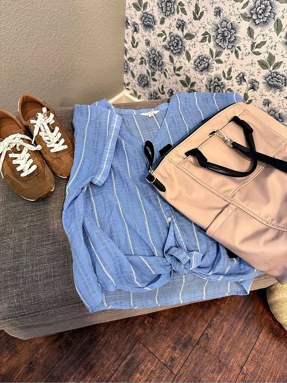Lucky Brand Striped Tie-Front Cotton Top Blue & White Size XL